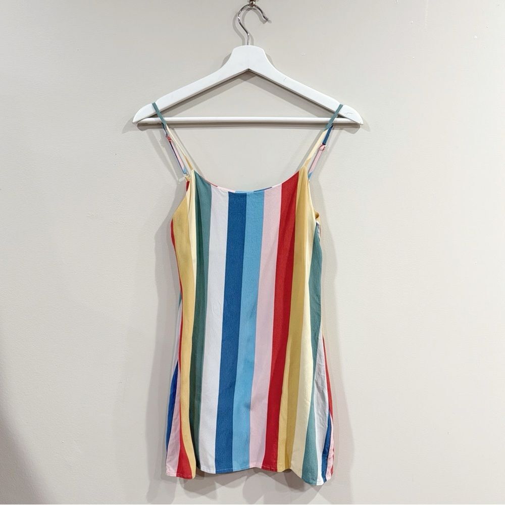 Reformation Lindsay Dress Women 0 Rainbow Stripe Viscose Retro Chic Summer - Picture 2 of 9